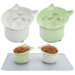 Elevated Silicone Slow Feed Cat Bowl - Green